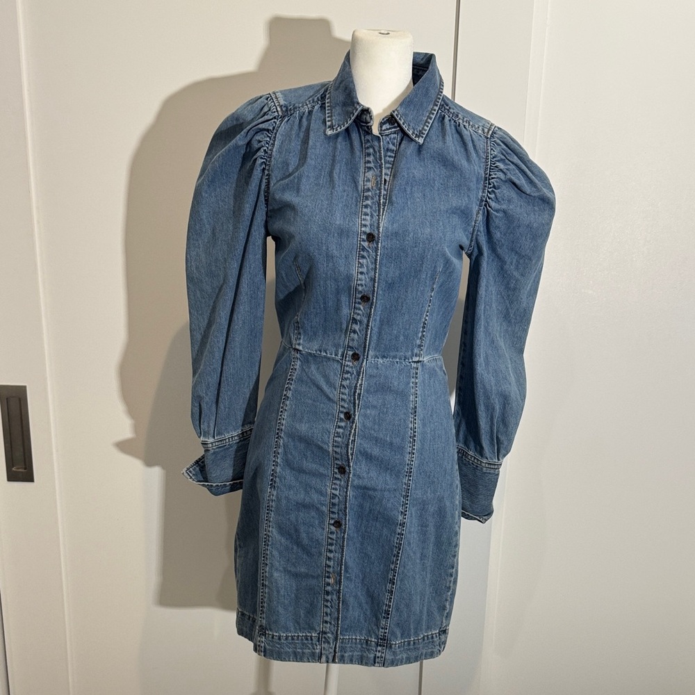 Frame Denim Blue Long Sleeve Dress